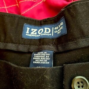 Mens casual slacks. One is Chino Khaki color other dark Navy Blue IZOD.